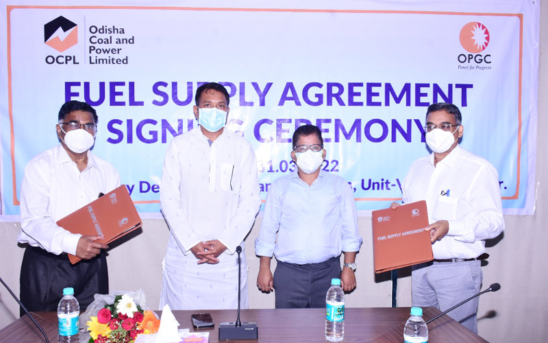 OCPL inked Fuel Supply Agreement (FSA) with OPGC in presence of Hon. Energy Minister Cap. Sri Dibya Shankar Mishra and Principal Secretary Energy Sri Nikunja Dhal, IAS on 31st March 2022. MD,  OPGC and CEO,OCPL signing the Agreement.